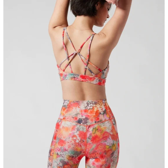 Athleta Solace Bra A-C Renewed Blossom Pink Small NWT $54 Floral Breathable - Picture 3 of 8